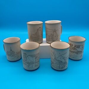 Vintage Manoir Collection Canadian Landscapes Stoneware Mugs Set of 6 - Rustic